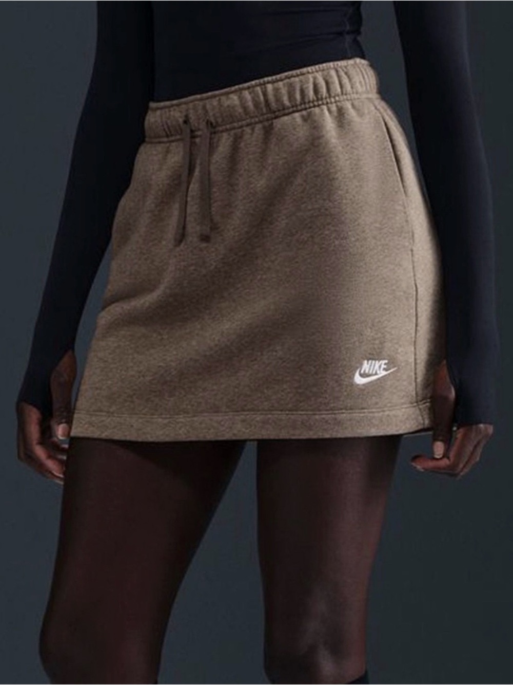 NWT Nike Sportswear Club Fleece Mid-Rise Skirt Hemp Khaki Brown Size S Women’s